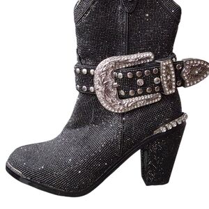 Dolls Kill Black Rhinestone Heeled Boots